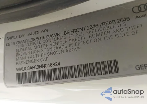 2017 Audi A6 2.0T Premium from USA, damaged, VIN WAUC8AFC9HN046824